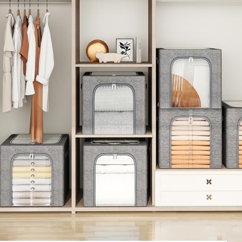 Clothes Storage Bins with Metal Frame for Closet (4 Count)