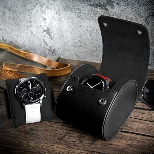 Watch Roll Black Recycled Leather Watch Travel Case & Watch Band Storage