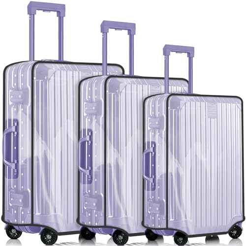 3-Piece Set (20/24/28 Inch) Clear Suitcase Cover (Black Trim) (3 Count)