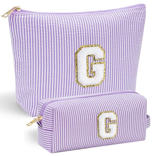 Personalized Cute Purple Initial Cosmetic Makeup Pouch