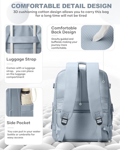Travel Backpack Carry On for Women Man Gym Backpacks with Laptop Compartment Mochila de Viaje Teacher Personal Item Backpack Airplane Accessories Must Haves Grey Blue 20L