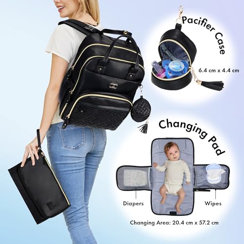 Leather Diaper Bag Backpack with Portable Changing Pad