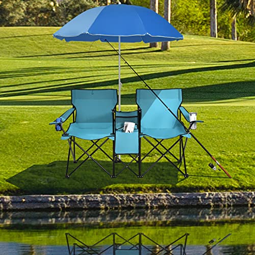 Double Camping Chair with Umbrella