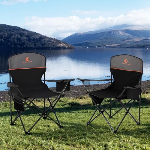 2 Pack Portable Camping Chairs for Adults Lawn Chairs Support 250 lbs Black (2 Count)