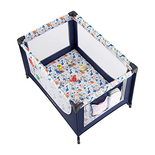 Pack and Play Portable Crib Baby Playpen for Toddler Unisex Playard Foldable Baby Crib with Mattress Pad Lightweight Travel Playard Blue