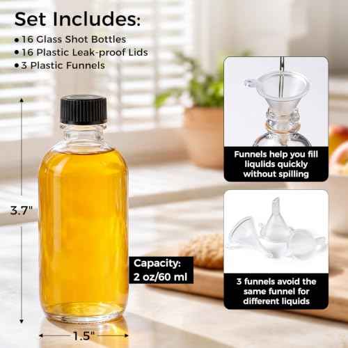 16 Pack 2 oz Small Clear Glass Bottles w (16 Count)