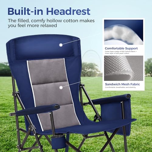 Heavy Duty 550LBS Padded Camping Chairs with Lumbar Support (2 Count)