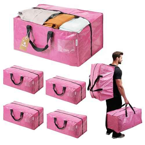 4 Pack Extra Large Moving Bags with Backpack Straps & Handles (4 Count)