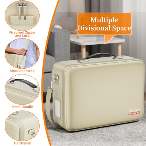 Fireproof Document Box Hard Case with Lock ＆ Accordion File Folder