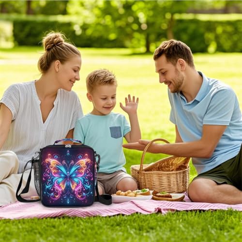 Colorful Butterfly Kids Lunch Box for Girls Boys Reusable Insulated Lunch Bag for Kids Toddler Thermal Cooler Spacious Lunchbox with Shoulder Strap Lunchbag for School Work Picnic (print 14)