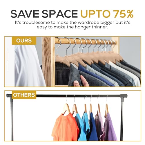 50 Pack New Premium Quality Velvet Hangers Ultra Thin Non Slip Adult Felt Space Saving Hangers for Closet Heavy Duty Coat Pants Dress Hangers 360° Swivel Hook Hold Upto 10 lbs Warm Taupe (50 Count)