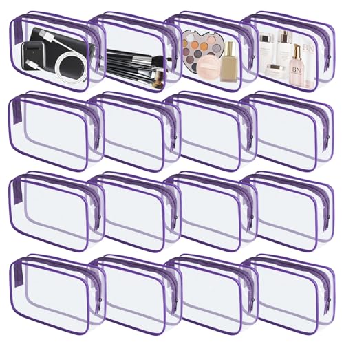 16 Pieces Clear Makeup Bag PVC Zippered Clear Toiletry Carry Pouch Portable Cosmetics Bag Waterproof Makeup Bag Vinyl Plastic Organizer Case for Travel Vacation Bathroom (16 Count)