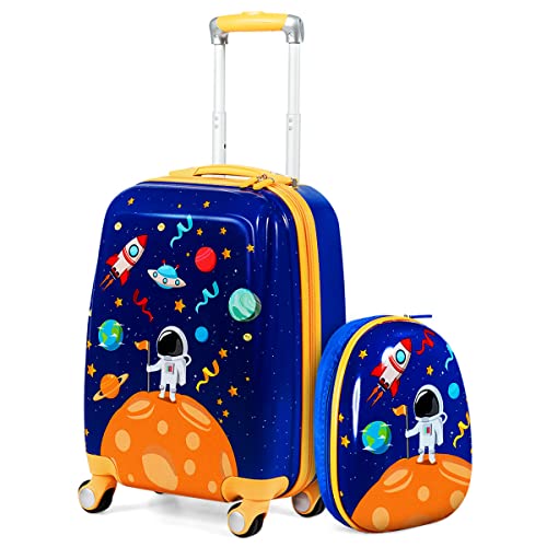 Kids Luggage 12" Toddler Backpack & 18" Travel Suitcase with Wheels (2 Count)