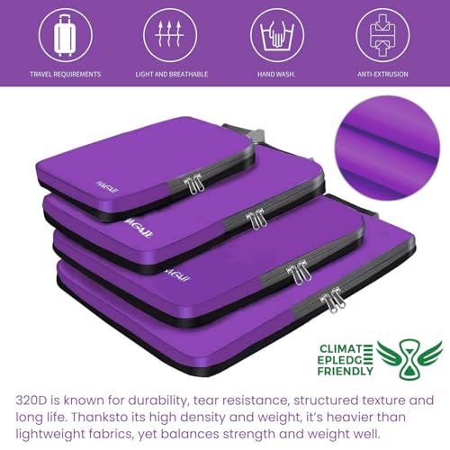 4 Set/6 Set/8 Set Compression Packing Cubes Travel Accessories Expandable Packing Organizers (Cloth Pattern, 4-Purple)