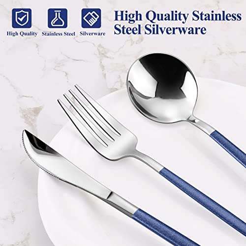Mirror Silver Blue Silverware Set (4 Count)
