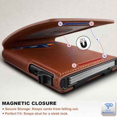 Men Slim Magnetic Leather Airtag Wallet Metal Case Money Clip