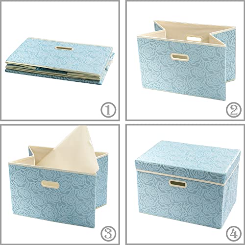 Larger Collapsible Storage Cubes with Lids Fabric Decorative Storage Bins Boxes Organizer Containers Baskets with Cover Handles for Bedroom Closet Living Room Blue 17.7x11.8x11.8 Inch 3 Pack (3 Count)