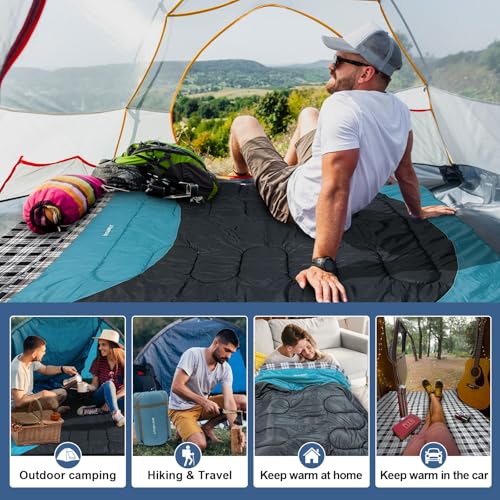 Cotton Flannel Double Sleeping Bag for Adults Machine Washable 2 Person Camping Sleeping Bag Queen Size Waterproof with Compression Sack for Cold Weather 3