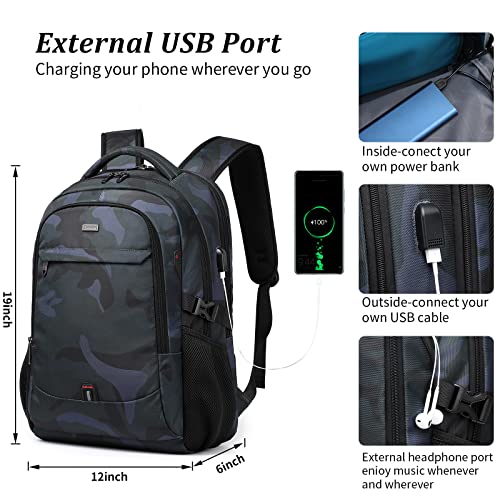 17 Inch Travel Laptop Backpack Water Resistant Hiking Backpack for Men Laptop Bag with USB Charging Port