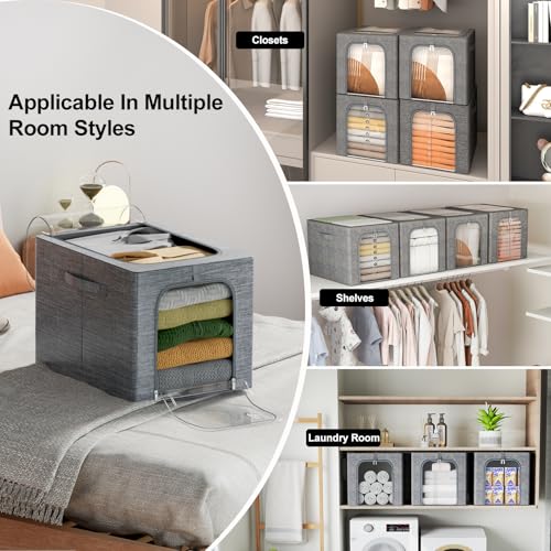 Clothes Storage Bins with Metal Frame for Closet (4 Count)