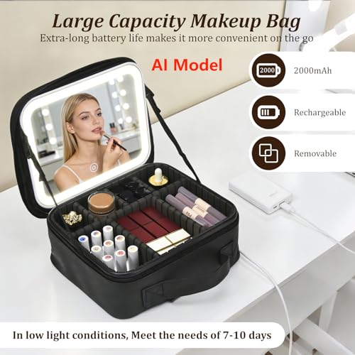 Travel Makeup Bag with Mirror & 8 Adjustable EVA Dividers
