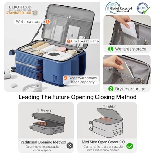 Carry On Luggage with Cup Phone Holder and Charger Hard Shell Suitcases with Spinner Wheels