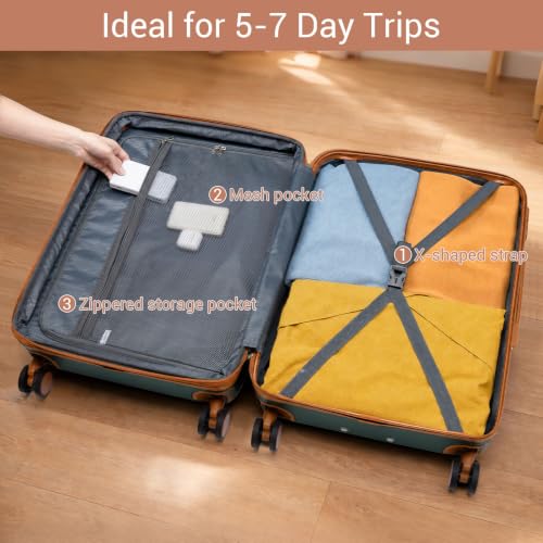 Checked Suitcase 24in Expandable ABS+PC Side Handles luggage Green