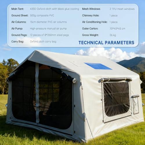 Large Luxury Inflatable Canvas Tent for Camping with Stove Jack