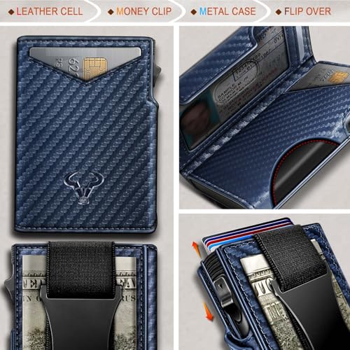 Men Slim Leather Wallet Metal Case Money Clip
