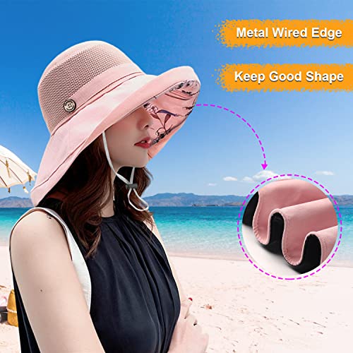 Women Summer Mesh Sun Hats Floppy Wide Brim UV Protection Fishing Hat Beach Hiking Garden Travel Lawn Work Cap Chin Strap