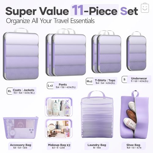 11 Set Compression Packing Cubes Garment Bags for Travel Essentials (11 Count)