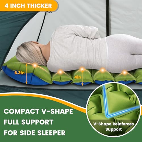 4in Ultralight Camping Sleeping Pad with Pillow and Foot Pump