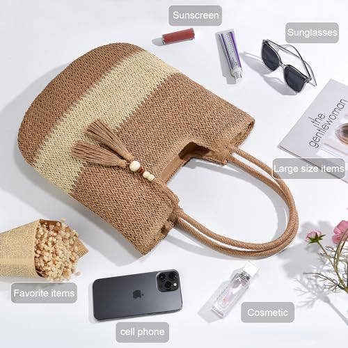 Straw Beach Bags for Women Summer Tote Bag Boho Shoulder Purse