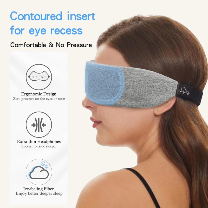 Sleep Headphone Mask Bluetooth 5.2 HD Stereo Noise Reduction 3D Eye Mask for Sleeping Eye Contour Built