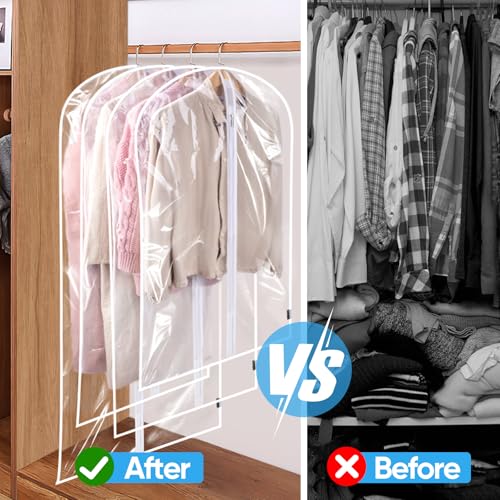12PK Clear Garment Bags for Hanging Clothes (12 Count)