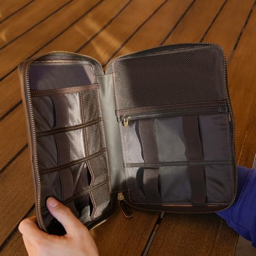 Polare Full Grain Leather Travel Cable Organizer Case Electronics Accessories Carry Bag with YKK Zippers Tech Storage Bag for Cables