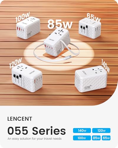 85W Universal Travel Power Adapter with Retractable USB C Cable