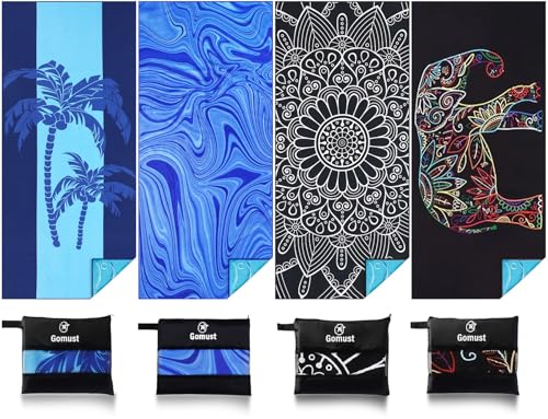 Microfiber Beach Towel Oversized 71x32 Multiple with Bag 4 Pack Bulk (4 Count)