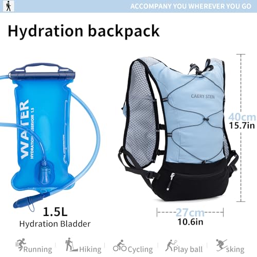 Lightweight Hydration Backpack Running Vest with 1.5L Water Bag（Light Blue