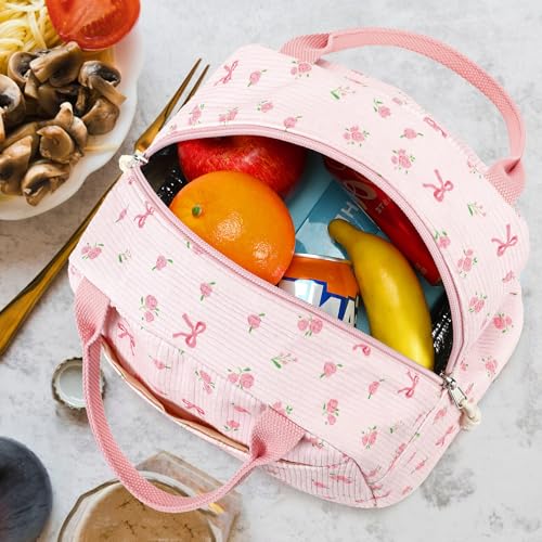 Lunch Bag for Women Men Cute Corduroy Lunch Tote Bags Reusable Insulated Lunch Box Large Capacity Reusable Insulated Cooler for Work Picnic or Travel
