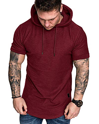 Mens Fashion Hoodies Sport Pullover Solid Color Shirt Workout Lightweight Tops Red X