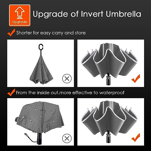 Inverted Umbrella Large Windproof Umbrellas for Rain Sun Travel Umbrella Compact with Reflective Stripe
