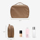 EACHY Hanging Toiletry Bag, Satin 4 Compartments Travel Toiletry Bags for Women, Large Capacity Make Up Organizer Bag with Handle & Compartments (Brown, L)