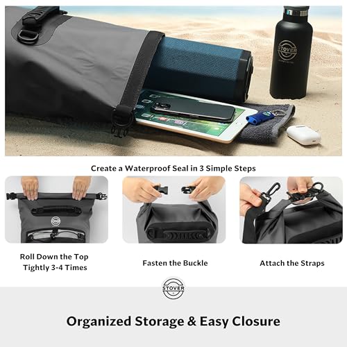 5/10/25/30/40L Waterproof Dry Bag & Phone Case - Large Floating Dry Backpack for Kayaking, Travel, Hiking, Fishing, Camping, Motorcycles & Beach, Heavy-Duty Roll Top Men/Women (Black)
