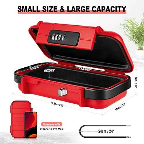 Portable Safe Lock Box with Combination Lock Mini Beach Travel Safe Waterproof Small Lockable Box with Removable Wire Rope Combination Safe Box for Dorm