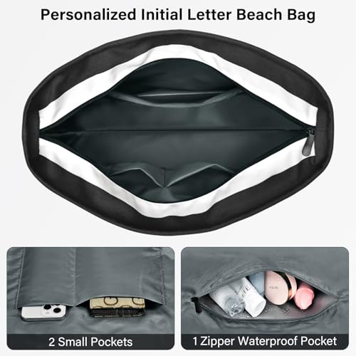 Beach Bag Initial Beach Tote with Makeup Bag for Travel
