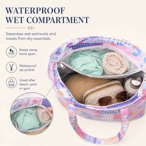 Waterproof Beach Tote Pool Bags for Women Ladies Extra Large Carry On Bag With Wet Compartment for Weekender Travel