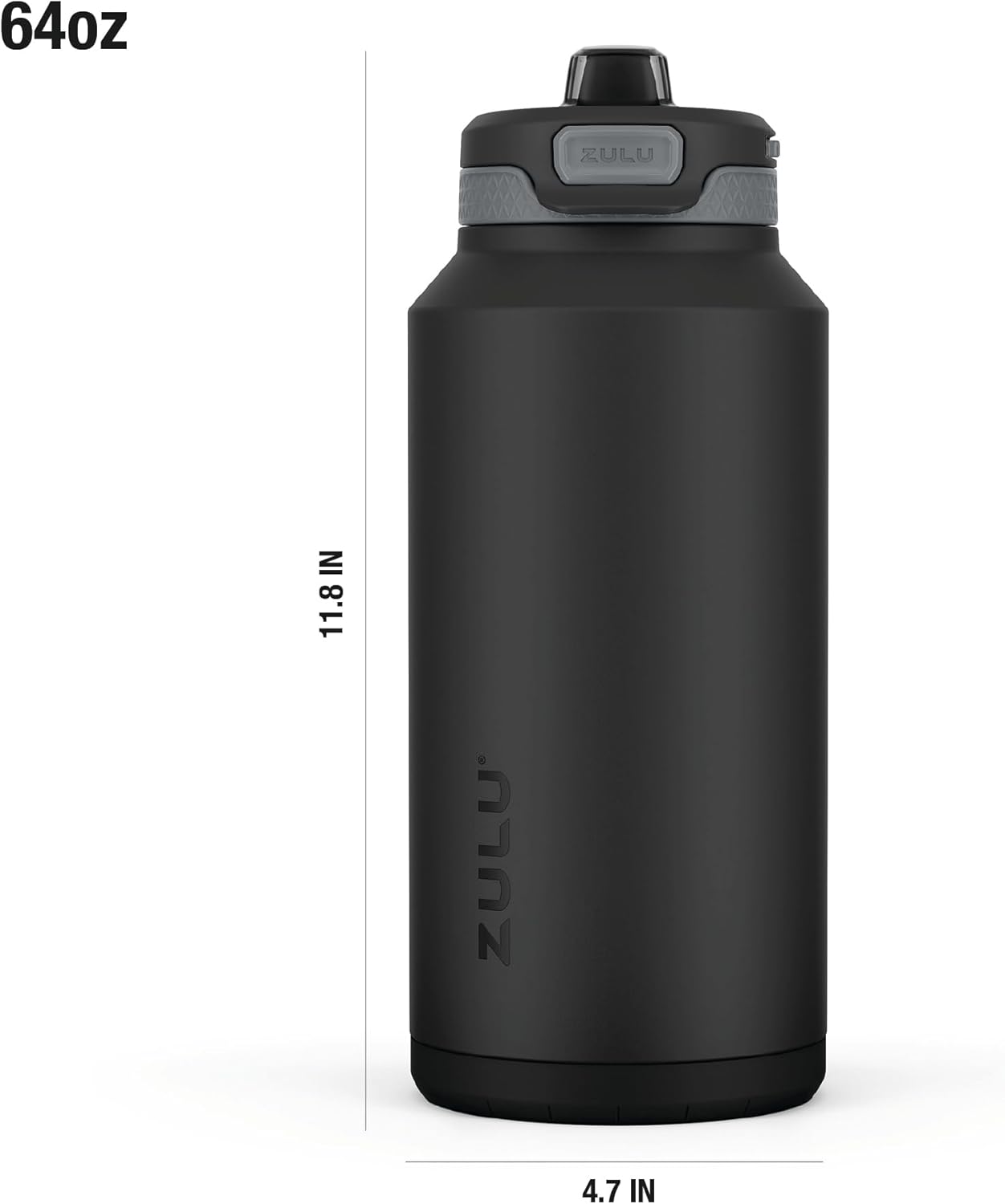 ZULU Powerfill Pro 64oz Half Gallon Stainless Steel Water Bottle with Quick Fill Lid, Triple Walled Vacuum Insulated Metal, Leak Proof Locking Lid, Sip and Chug, Reusable BPA Free, Black Monochrome - Roamly