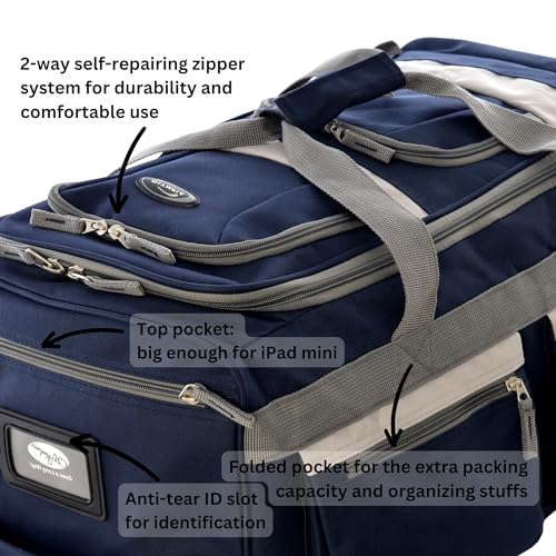 29 inch Jumbo Size 8 Pockets Wheeled Rolling Duffel Bag Water Resistant Luggage Lightweight Travel Suitcase with Retractable Handle