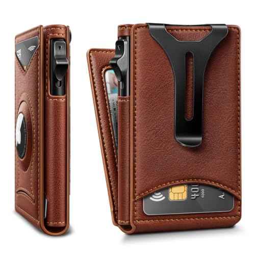 Men Slim Magnetic Leather Airtag Wallet Metal Case Money Clip